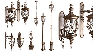 Exterior Light Set 001 Low-poly 3d Model 3D model