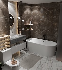 Modern And Luxury Dark Marble Bathroom Interior Render Ready PBR 3D model 3D model