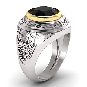 3D mens signet ring ethnic