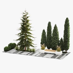 3D Garden of thuja and cypress trees with bushes 1156 model