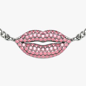 Pink Sapphires Lips Shape Gold Necklace Bracelet Badge model