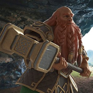 Dwarf Warrior with Hammer Rigged 3D model