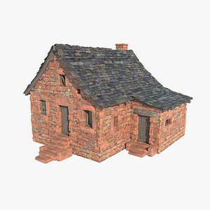 3D Medieval architecture red brick houses model
