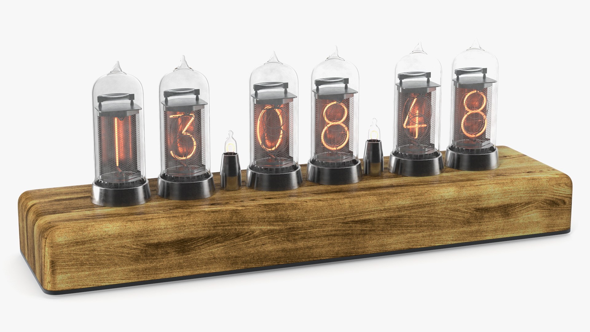 Retro Nixie Tube Clock with Wooden Base 3D model preview