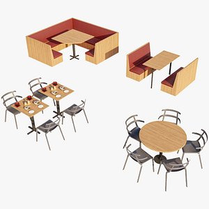 3D Modern Restaurant Dining Set with Tokyo Chairs and Booth Seating