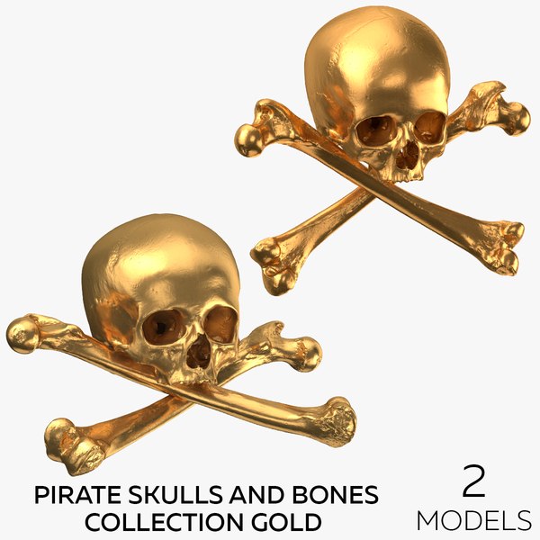 Pirate Skulls and Bones Collection - Gold - 2 models 3D model