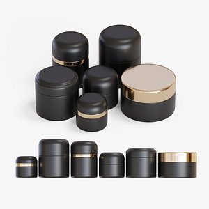 3D Black Cosmetic Jars Collection