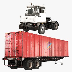 3D Aged Yard truck and Container Trailer model