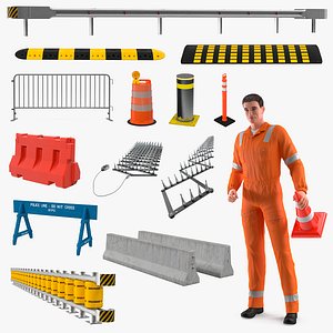 Road Worker with Road Barriers Collection