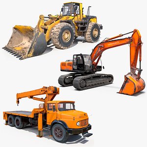 Dirt Loader And Dirt Excavator And Old Crane 8K PBR Textures