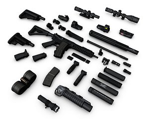 M4A1 SOPMOD, SCAR-H, AK47, Milkor MGL, M1911, Silverballer Weapons collection