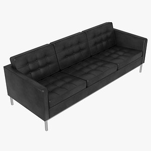 Knoll Florence Black Leather Three Seat Sofa