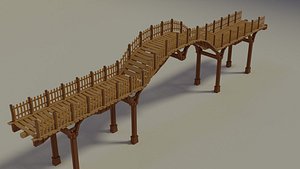 Low poly wooden bridge 3D model