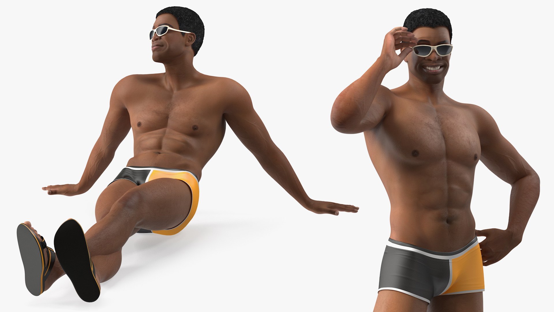 Light Skin Black Man in Swimwear Rigged for Modo 3D model preview