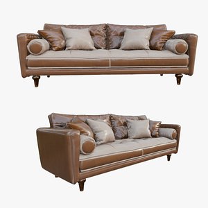 3D Luxury leather sofa and loveseat and armchair 3D model