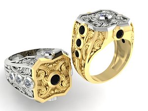 signet mens ring with gems 3D model