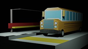 low poly Bus station