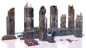 3D model buildings skyscrapers ruins