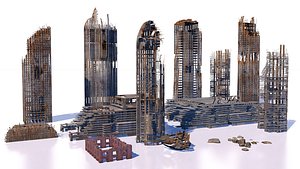 Buildings and skyscrapers in ruins