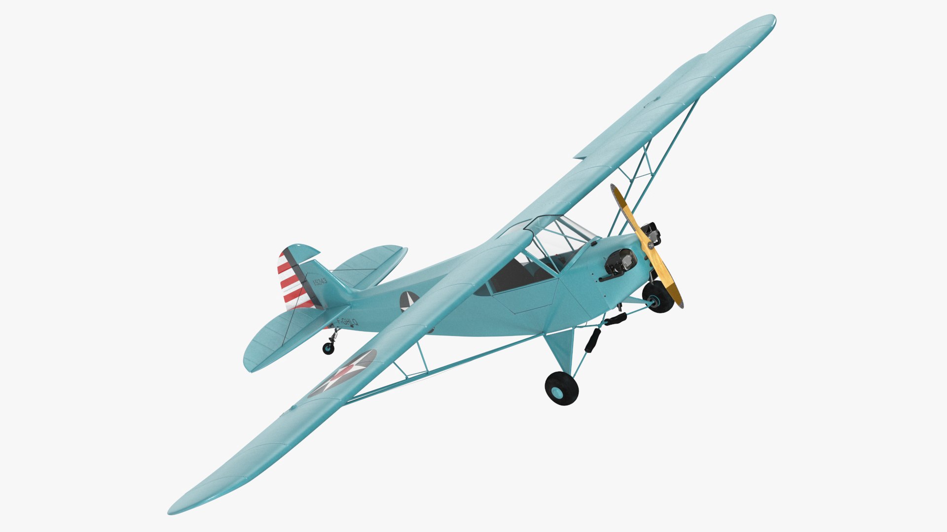 Monoplane Aircraft Piper J-3 Rigged 3D model preview
