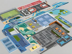Multi Sport Complex Outdoor Courts Stadium 3D Model Collection 3D model