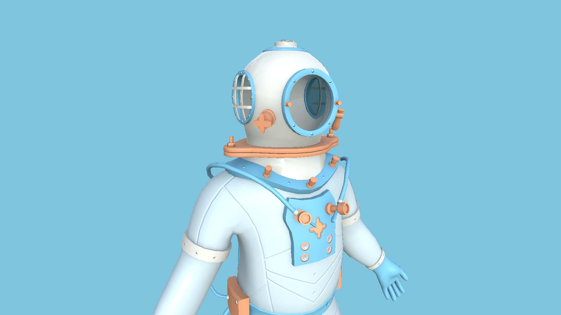 Diving Suit 05 Blue Orange - Cartoon Character Design 3D model ...
