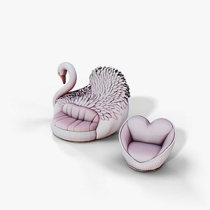 Crystal Swan Living Room Set - Swan Sofa and Heart Armchair