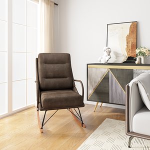Vintage Brown Leather Rocking Armchair