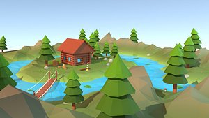 3D model Cartoon low poly wilderness scene