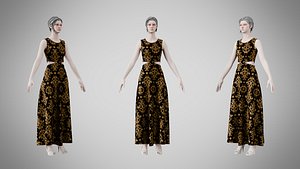 3D model Dress 31 Black Gold Empress Velvet v2