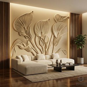 modern Calla lily panel wall decor set relief mural CNC 152 3D model