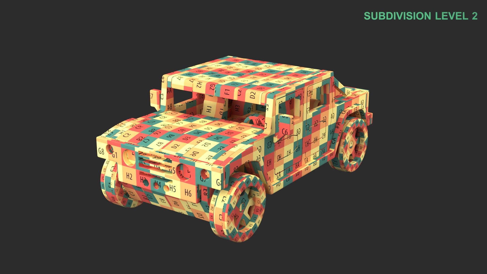 3D Wooden 4x4 Toy https://p.turbosquid.com/ts-thumb/8P/zZWl4A/uh/wireframe_0000/jpg/1738700028/1920x1080/fit_q87/2d8d513a07feb673275685081a6d6784c27791cb/wireframe_0000.jpg