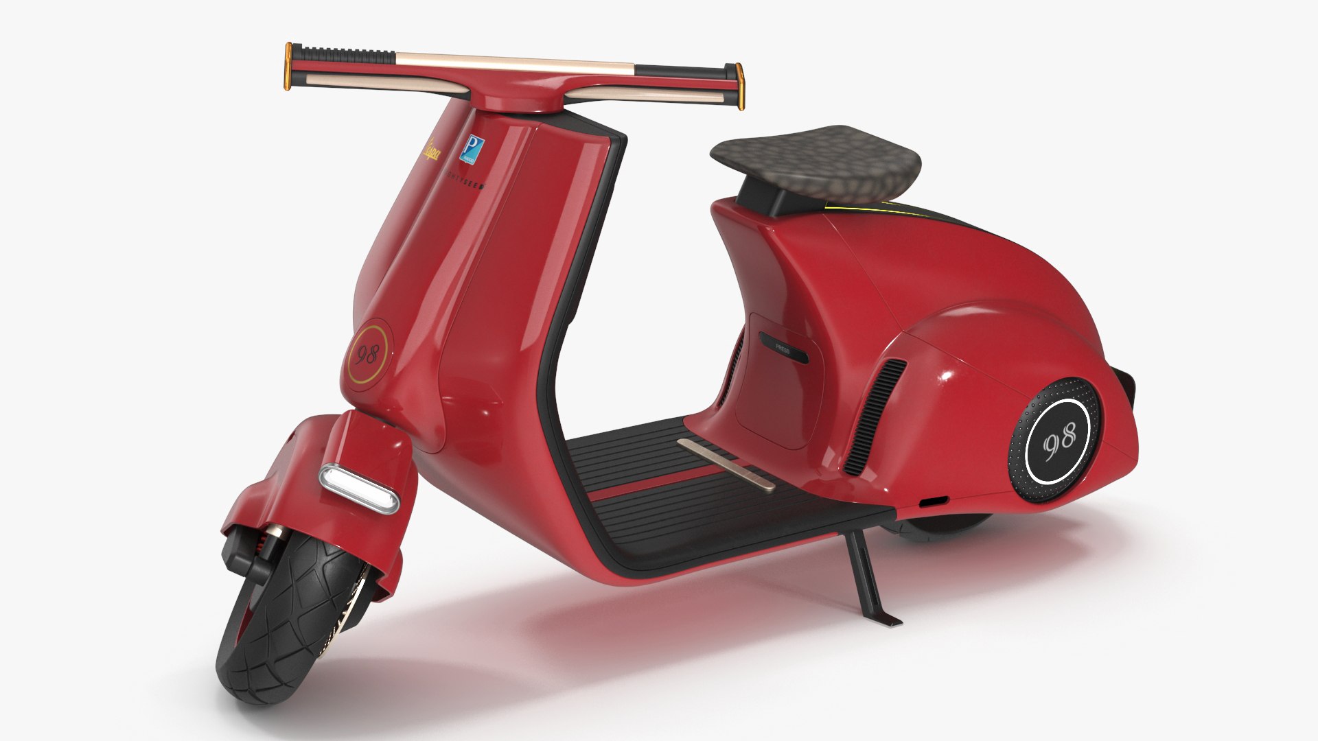 Designer Red Electric Scooter Vespa 98 Lights On Rigged 3D model preview