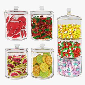 3D Jelly sweets in glass jars