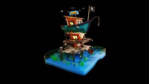 3D a boat hotel on the sea Low-poly 3D model