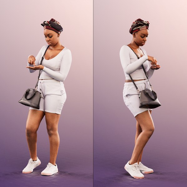 12042 Rae - Black Woman Standing Using Cream 3D model