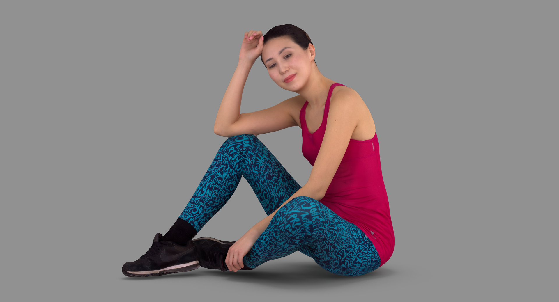 3d Asian Fitness Women Sitting People Model