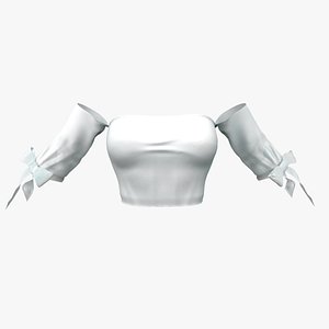 Strapless Shoulderless White Dress Top With Bow Tie Sleeves 3D model
