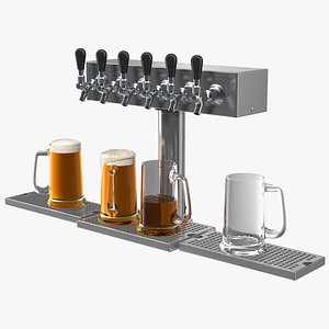 T Style Pedestal Draft Beer Tower with Beer Mugs