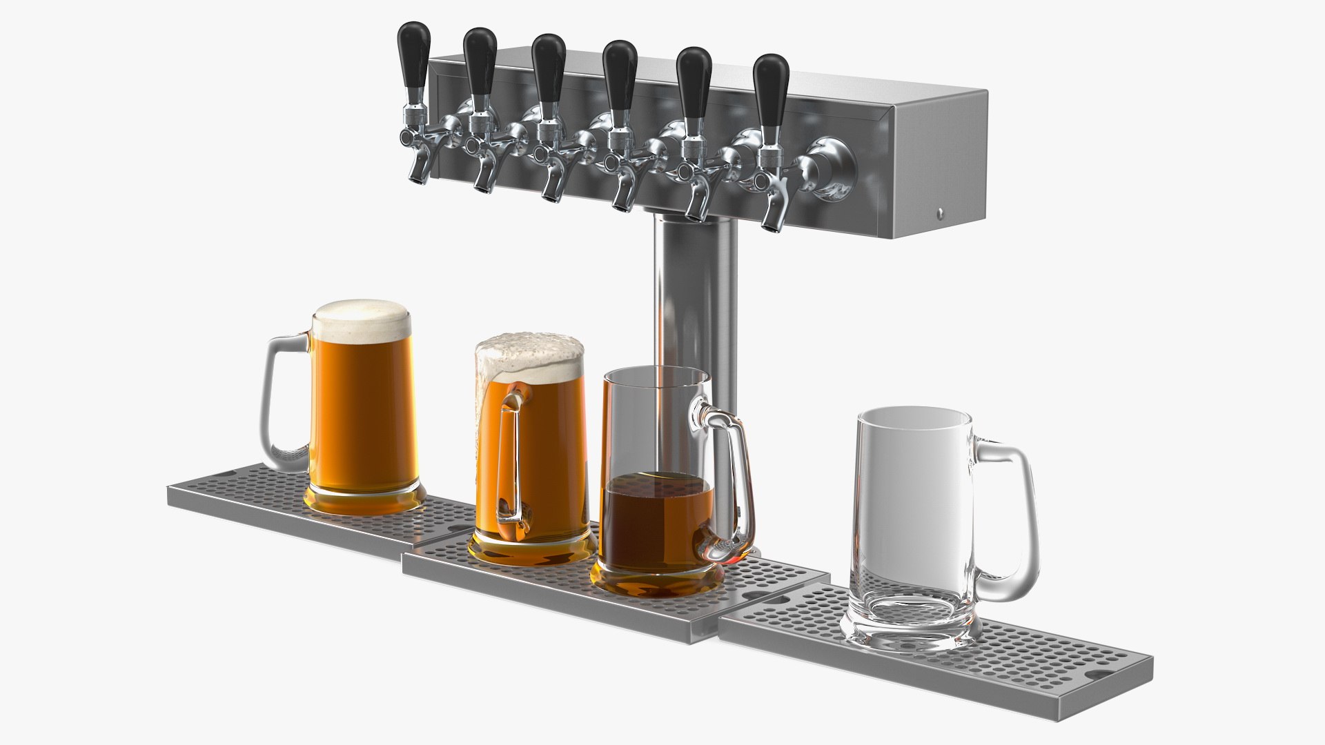 T Style Pedestal Draft Beer Tower with Beer Mugs 3D model preview