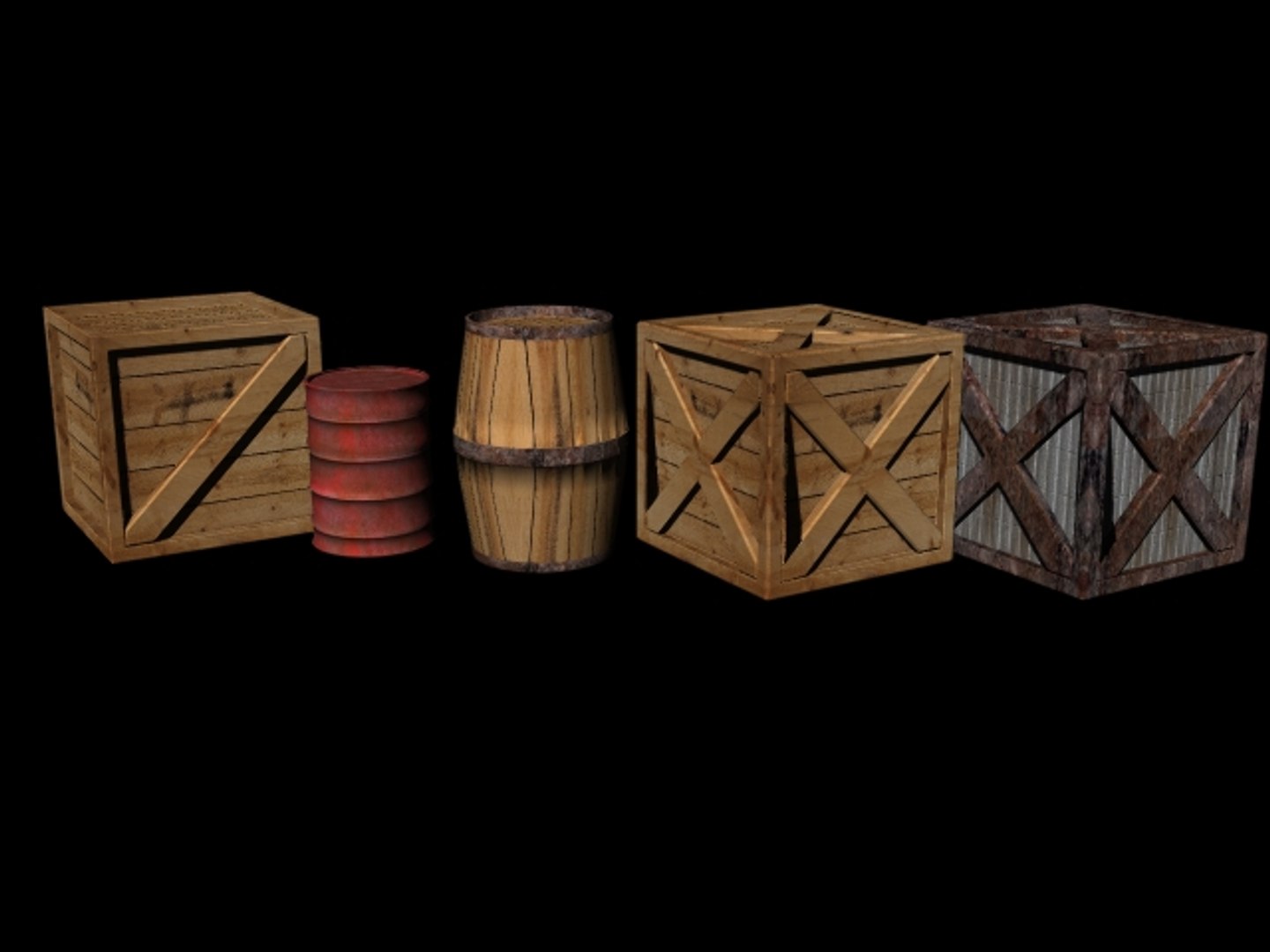 3d Crates Barrels