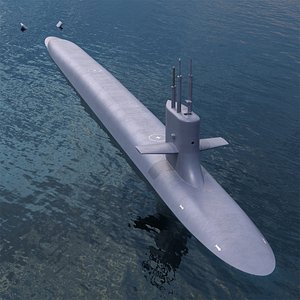 Military SSBN Submarine with Water Surface 3D model