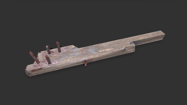 3D Nailed Plank Melee Weapon Low-poly PBR Free model