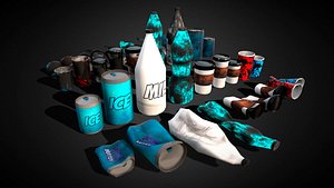 Bottles and Broken bottles LOW-POLY PBR