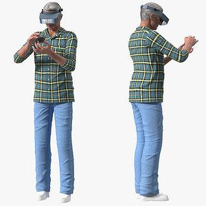 Man Repairing Mechanism with Optivisor Glass Binocular Rigged for Cinema 4D