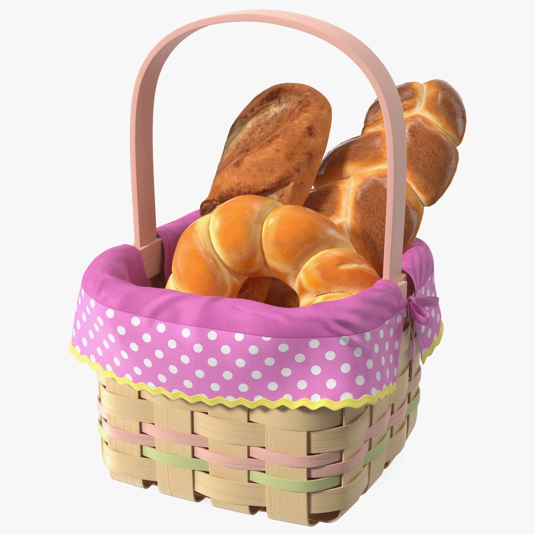Basket with Bread 3D model preview