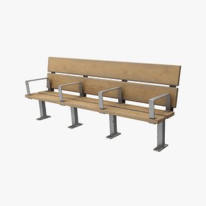 3D model Wooden Bench With Three Seats