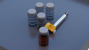 Vacuum Pump and Oil sample bottles 3D model