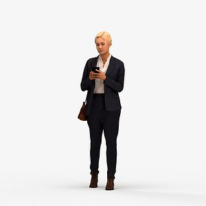 00407Jane006 - Adult Caucasian woman walking through office in autumn attire with smartphone model