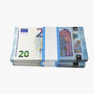 Packs of 20 Euro Bills 3D